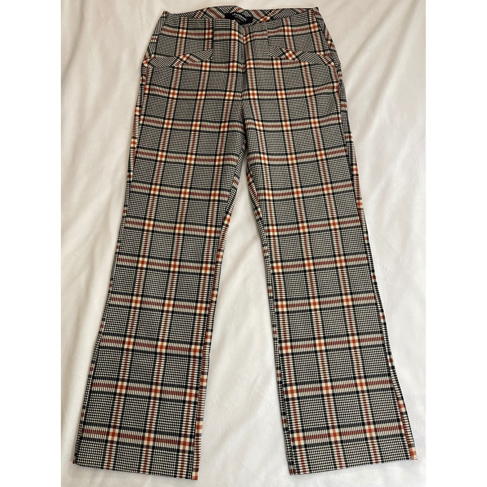 Liverpool Los Angeles Plaid Flare Pants Womens 8/29 Rust Black Check Trousers